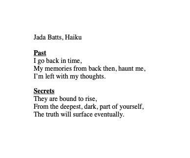 Two haiku's, labeled Past and Secrets