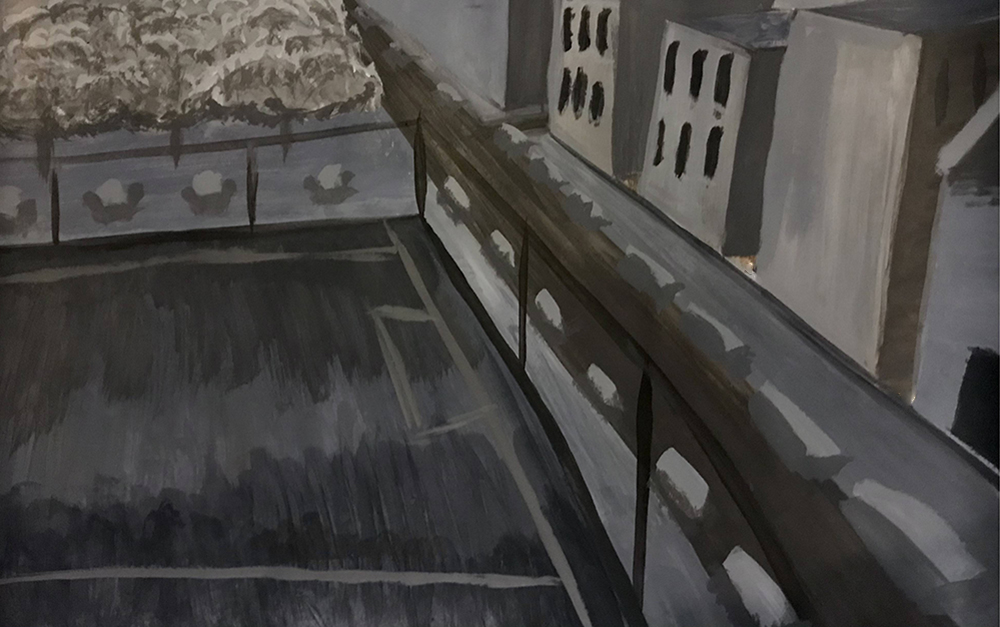 b/w painting of a soccer field from above