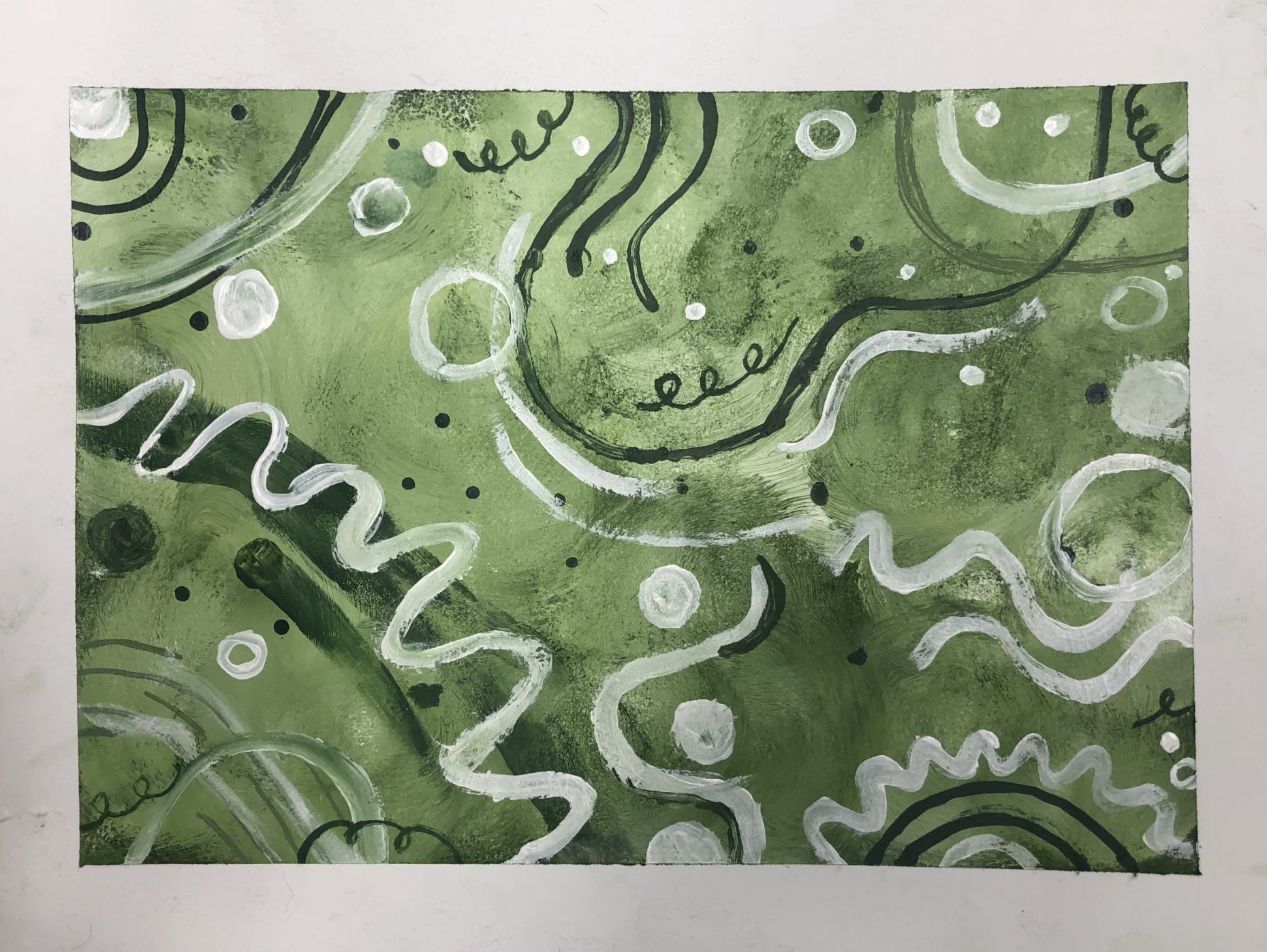 Green and white lines, abstract painting