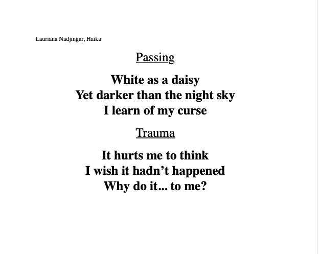 Two haiku's, titled Passing and Trauma