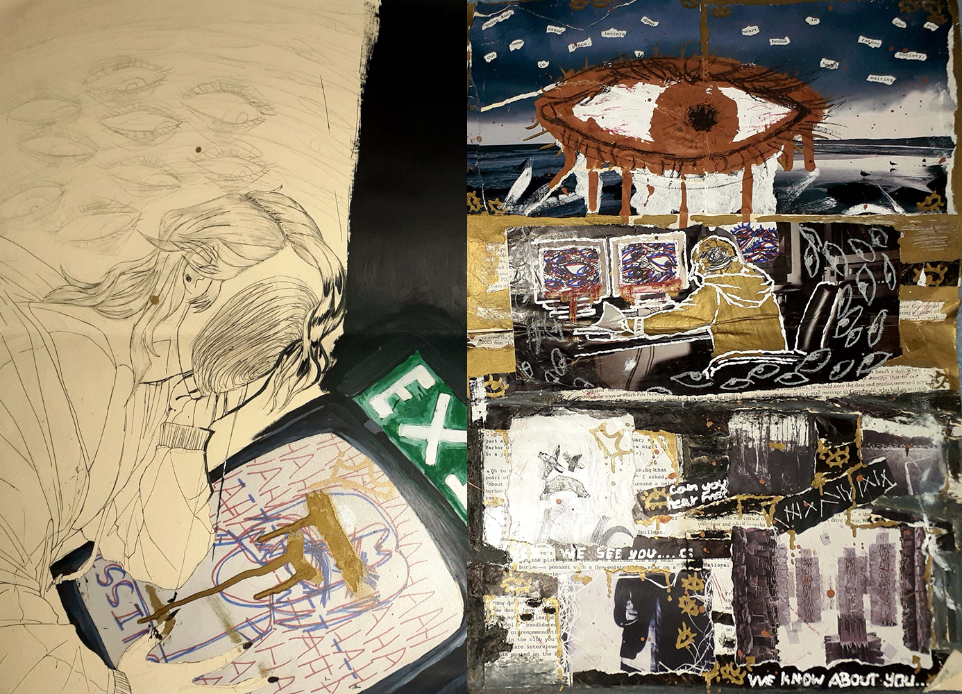 Found images collaged with drawings