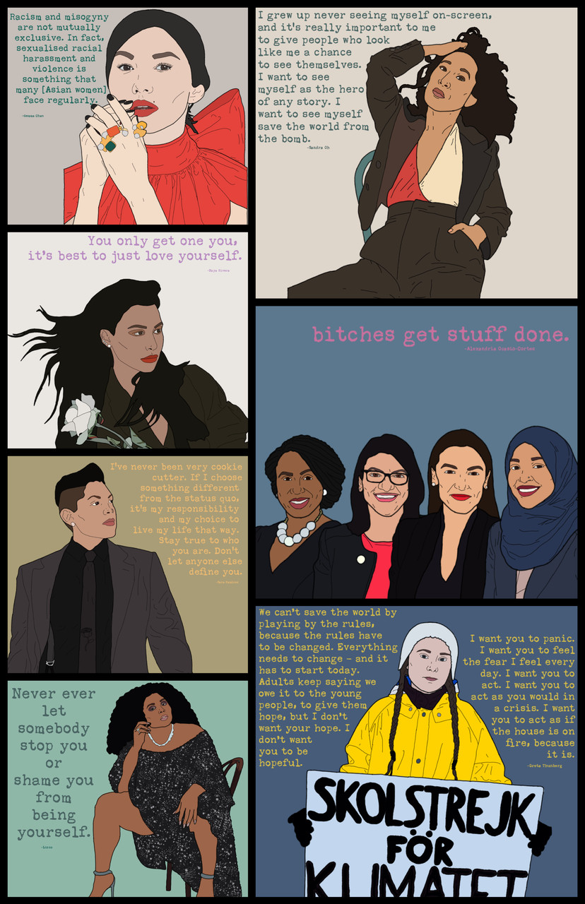Series of photos of famous women with their famous quotes.