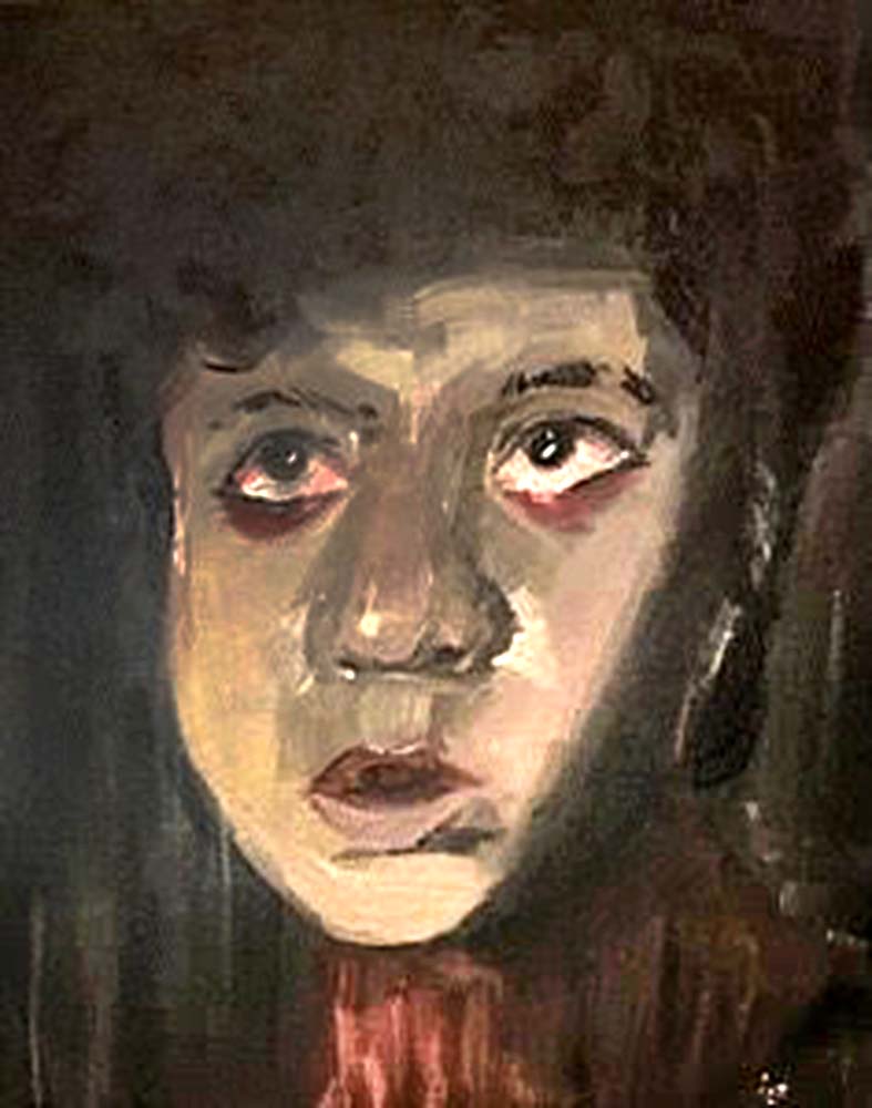 Portrait of person with wide eyes looking up