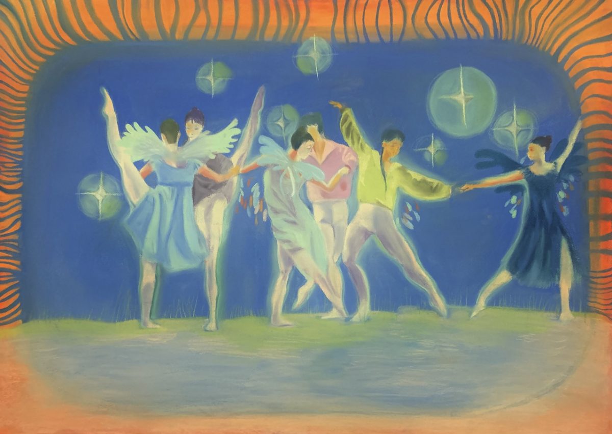painting of a group of people dancing together