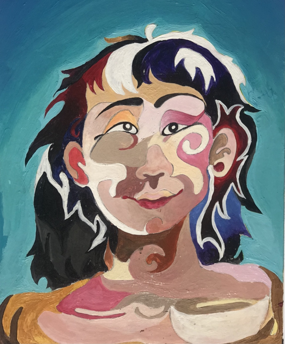 Abstract painting of a young woman's face