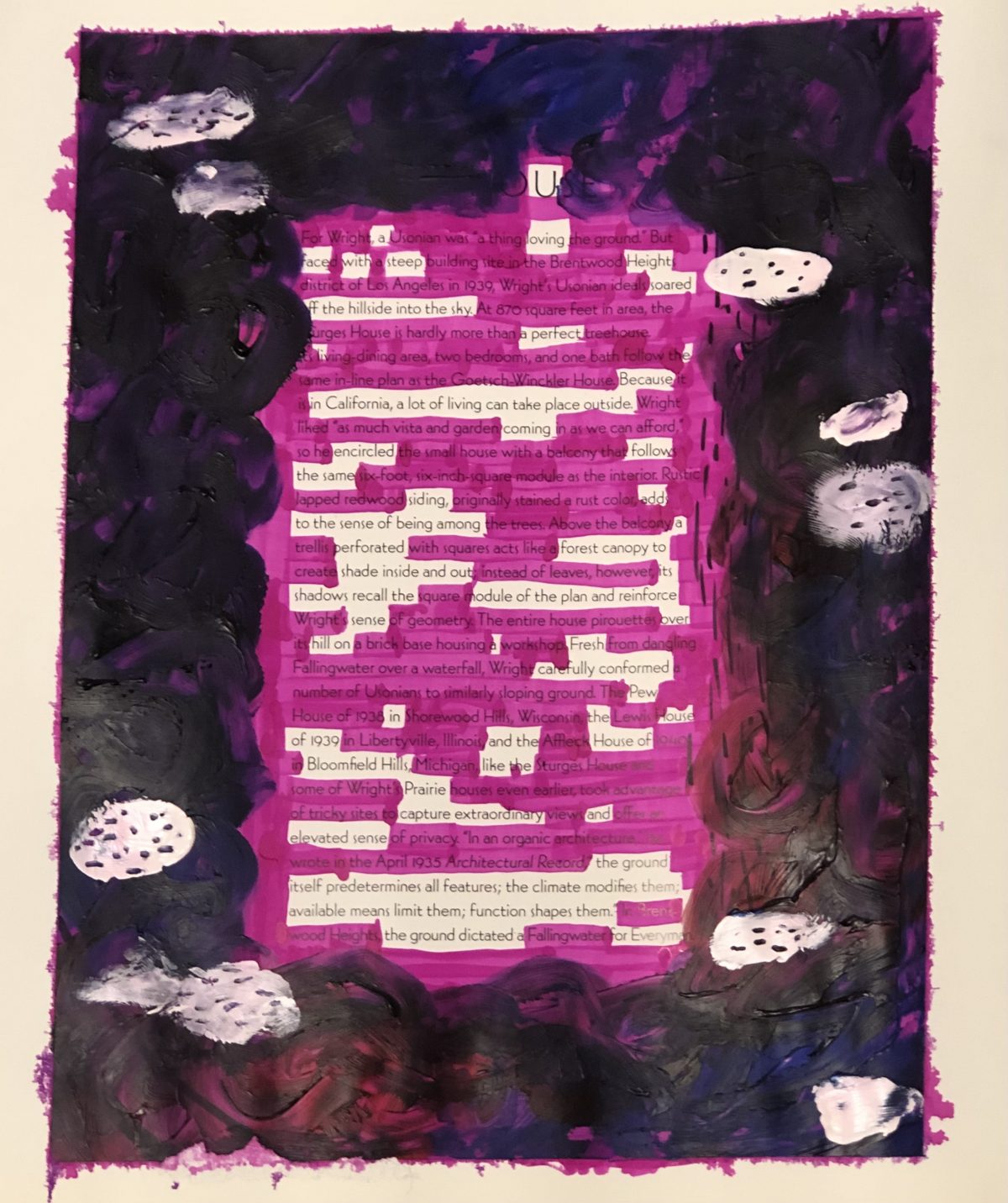 Paint over a page obscuring letters to reveal a poem