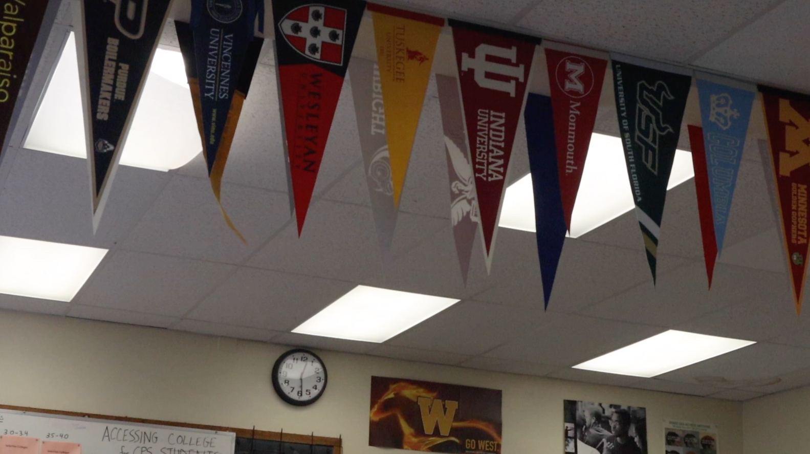 Pendants hanging in a school classroom