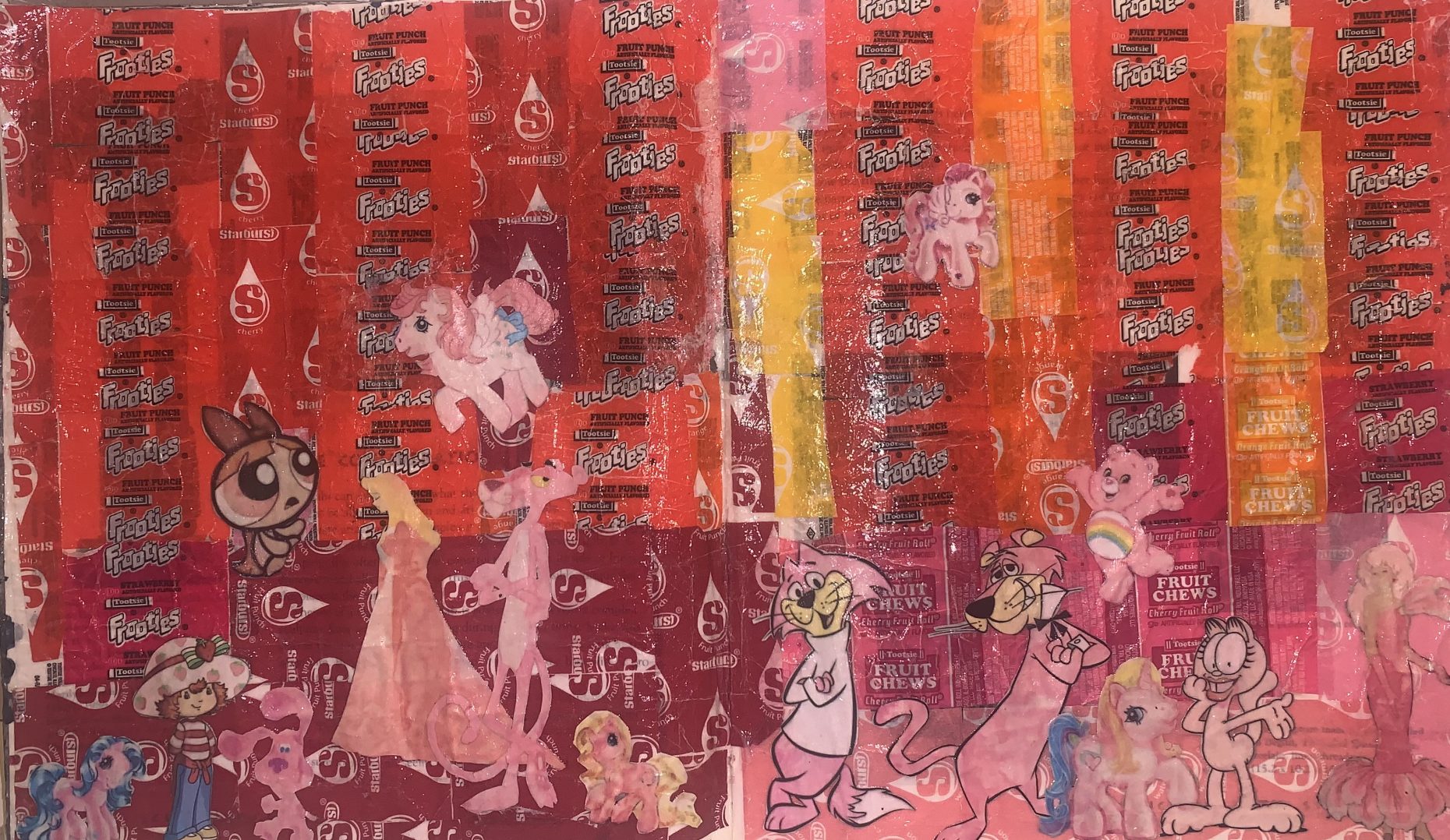 Collage in warm colors of powder puff girls