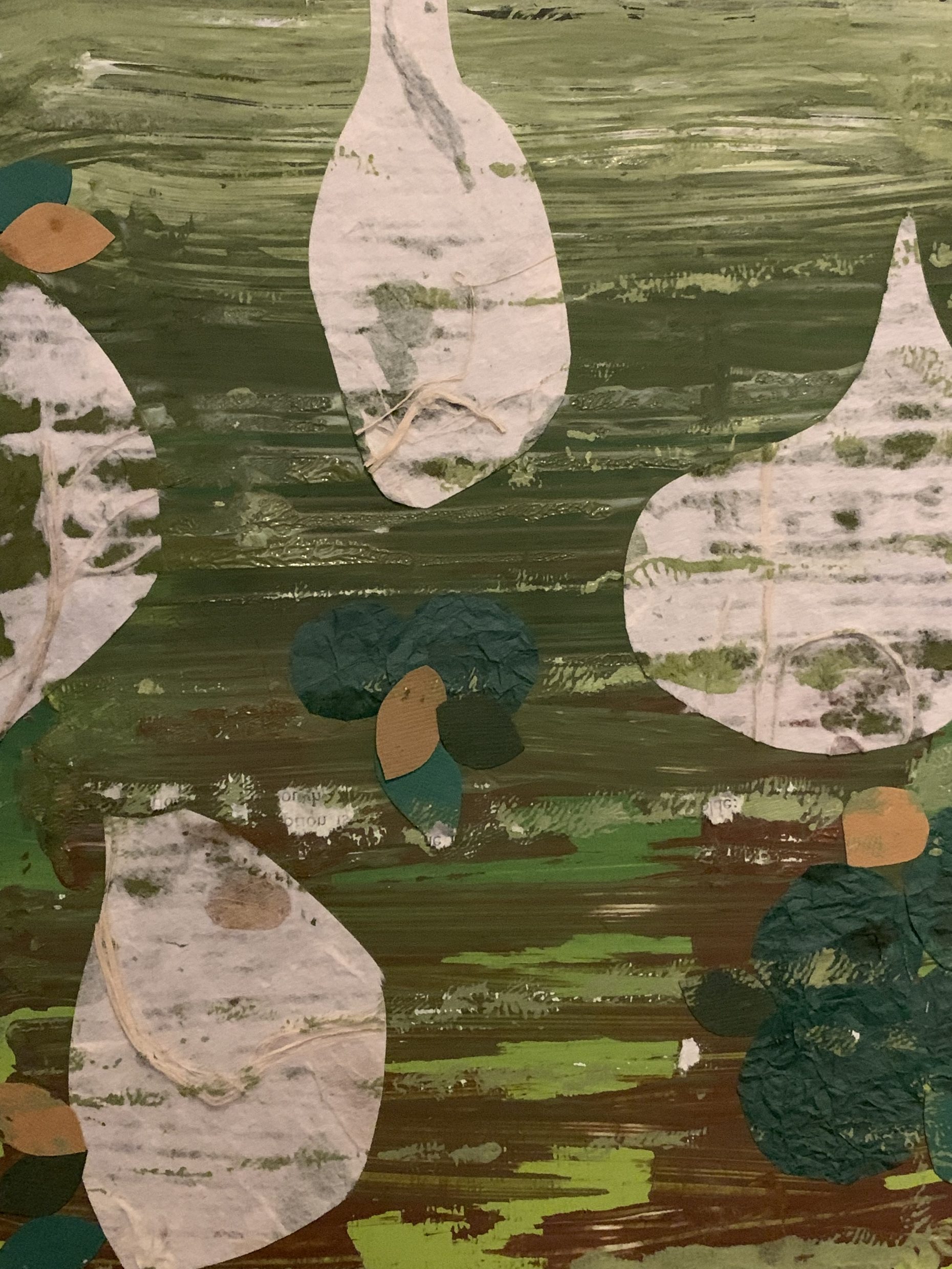 Collage and painting in greens