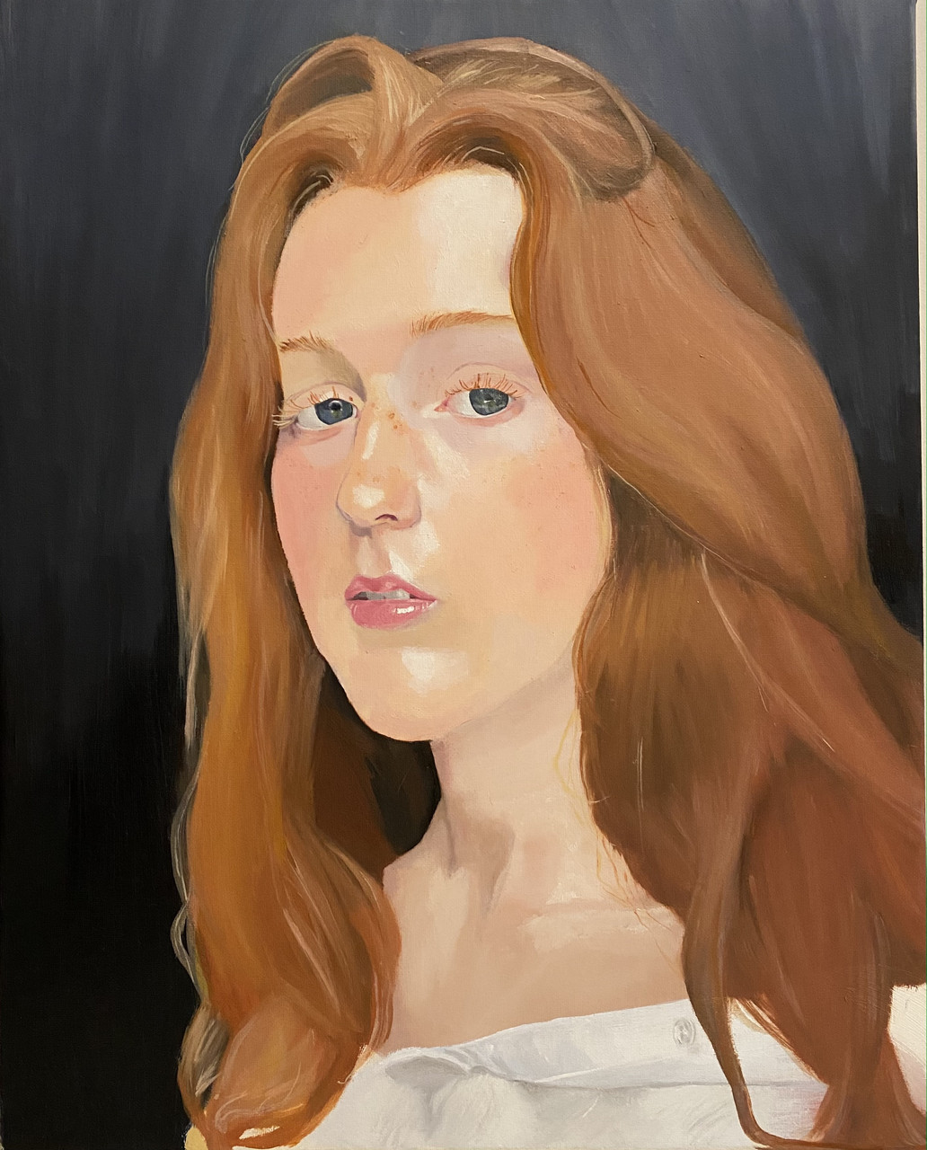 oil painting of a young woman with brown hair