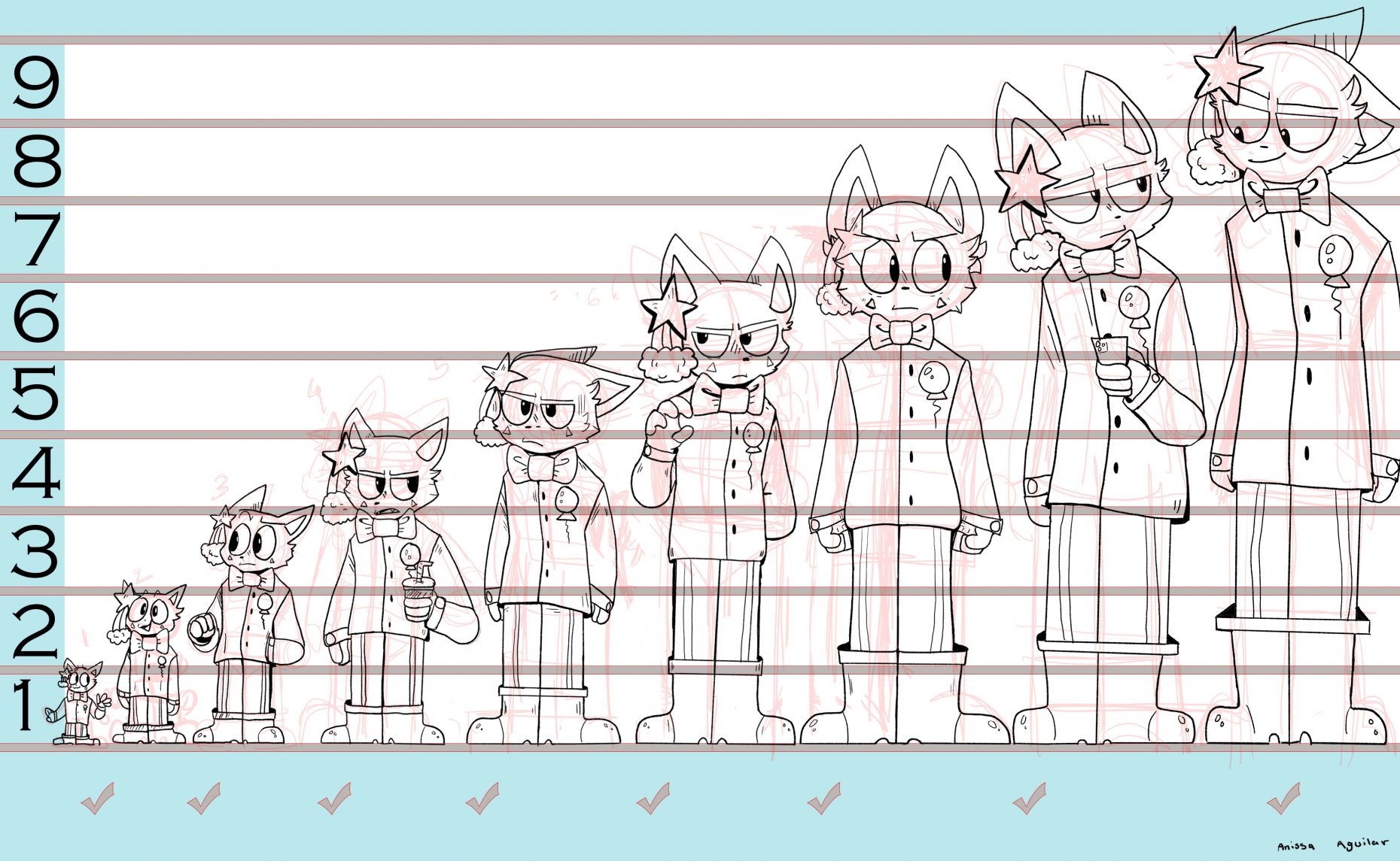 Series of 9 escalating images of a cartoon character.