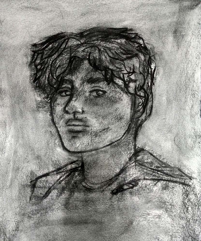 charcoal portrait of person with short hair