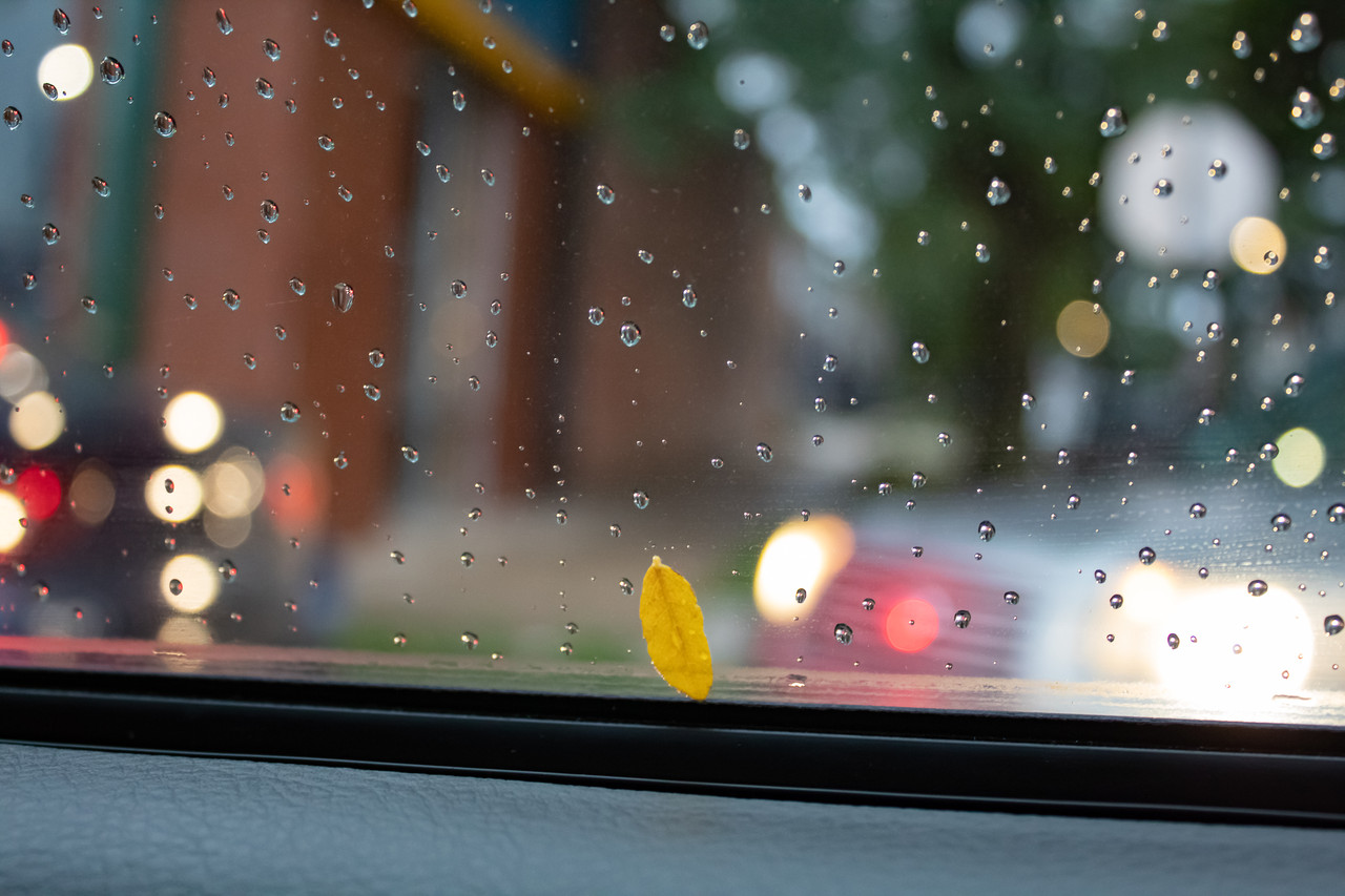 Photograph of rain drops on a window