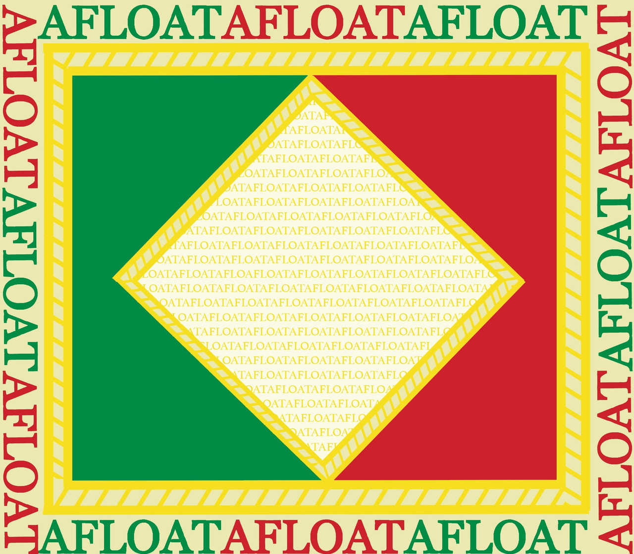 Yellow, green and red bandana with the word "AFLOAT" repeated