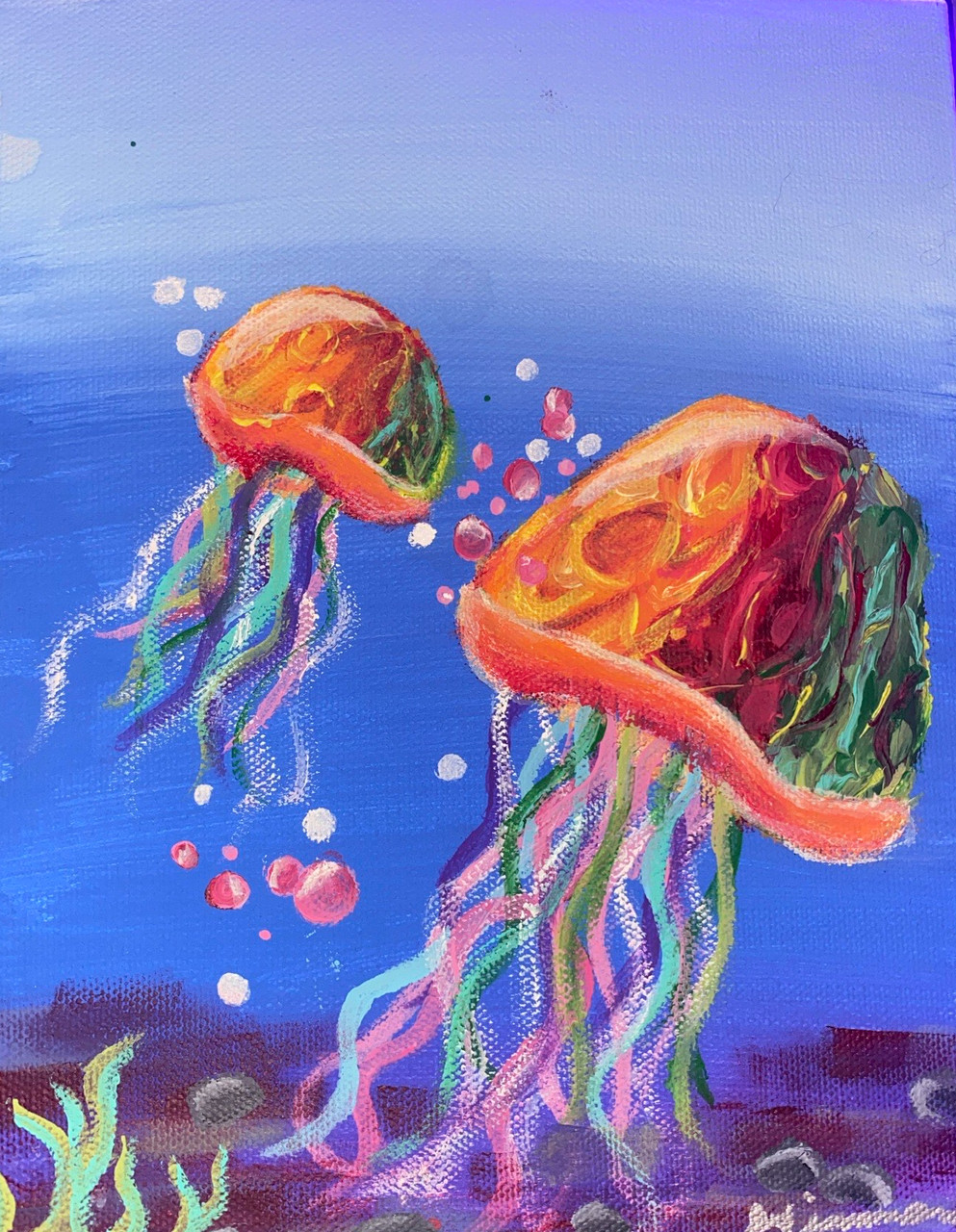 colorful painting of two jellyfish
