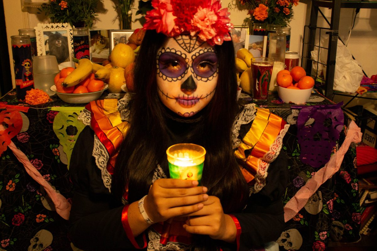 Photograph of a person wearing day of the dead makeup
