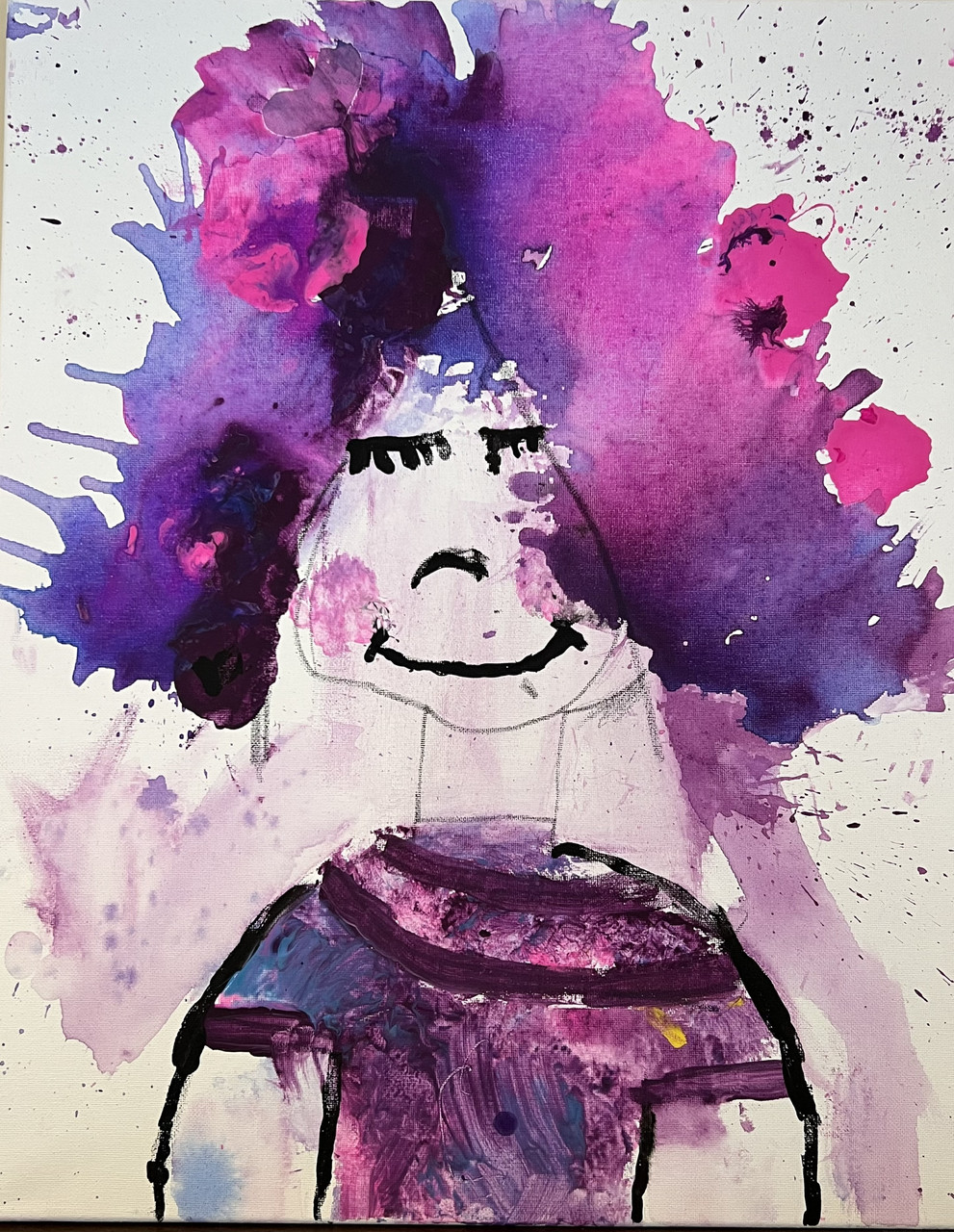 Abstract drawing of a person with purple hair