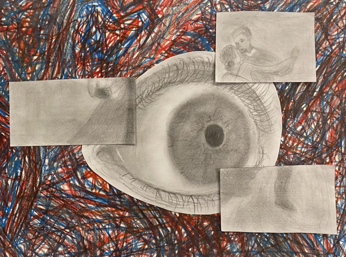 Drawing of an eye with three rectangles around it