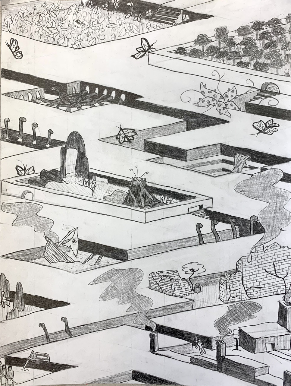 Surreal drawing of a cityscape