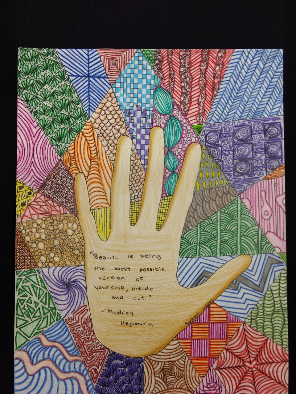 zentangle style hand and background