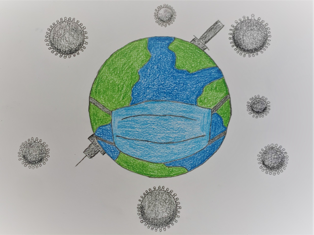 Drawing of the world with a mask on it