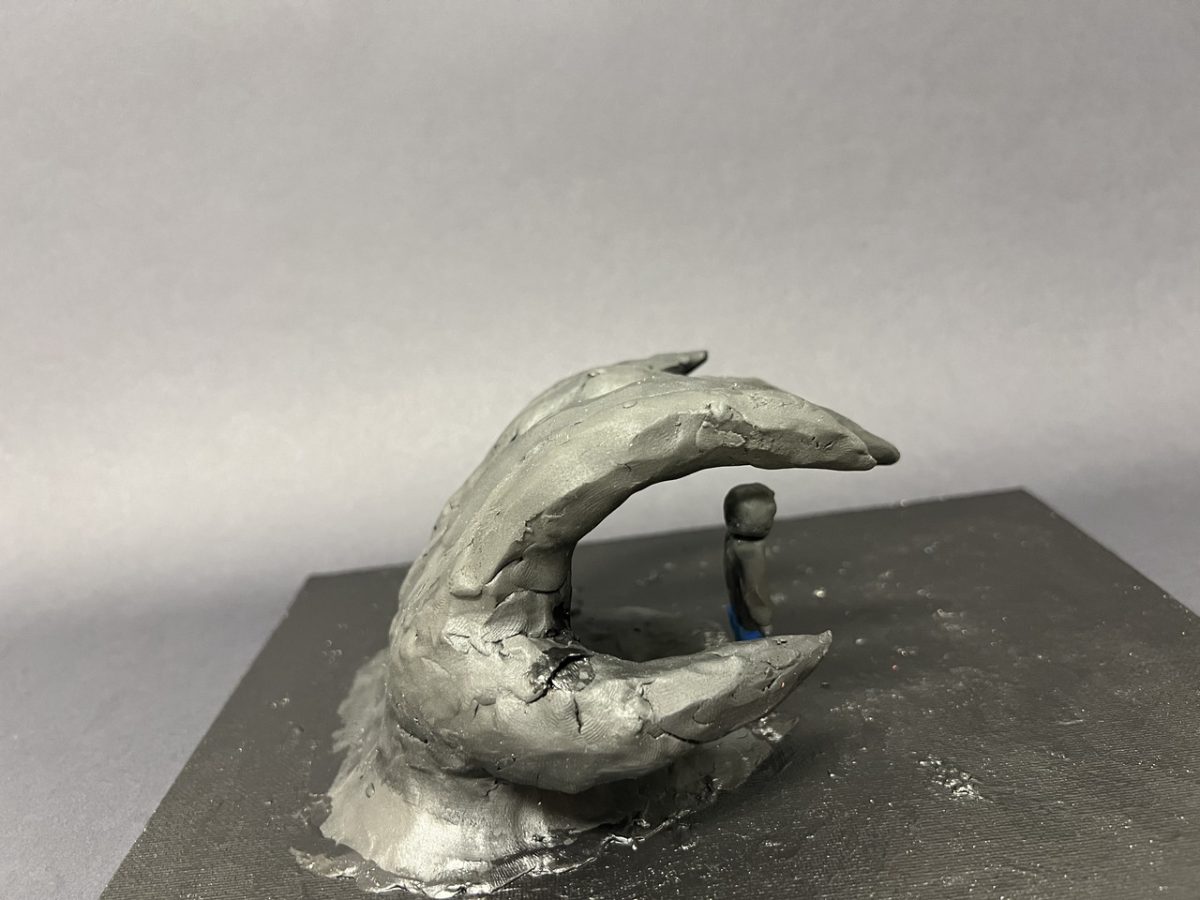 Sculpture of a silver hand