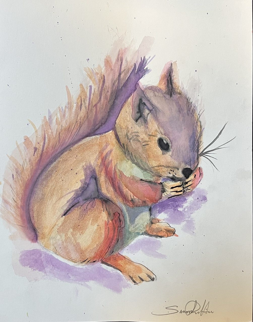Painting of a squirrel eating a nut