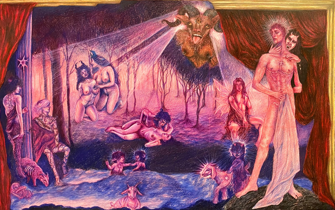 colored pencil of a midnight fairytale scene