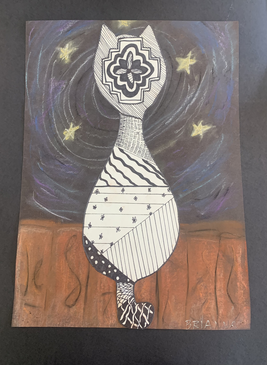 Ωentangle cat on wood with night sky