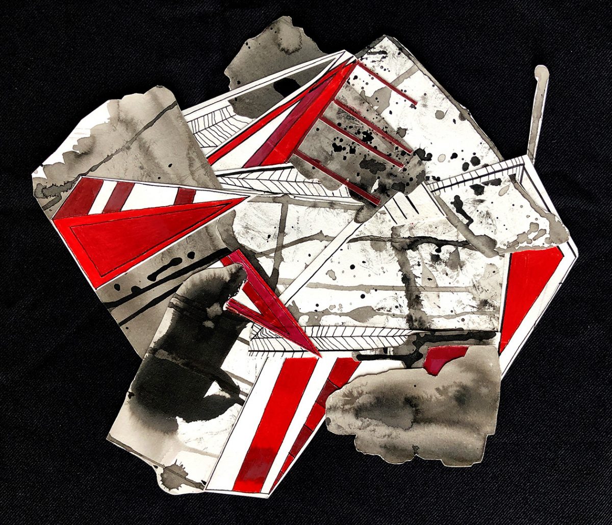 red, black, and white collage