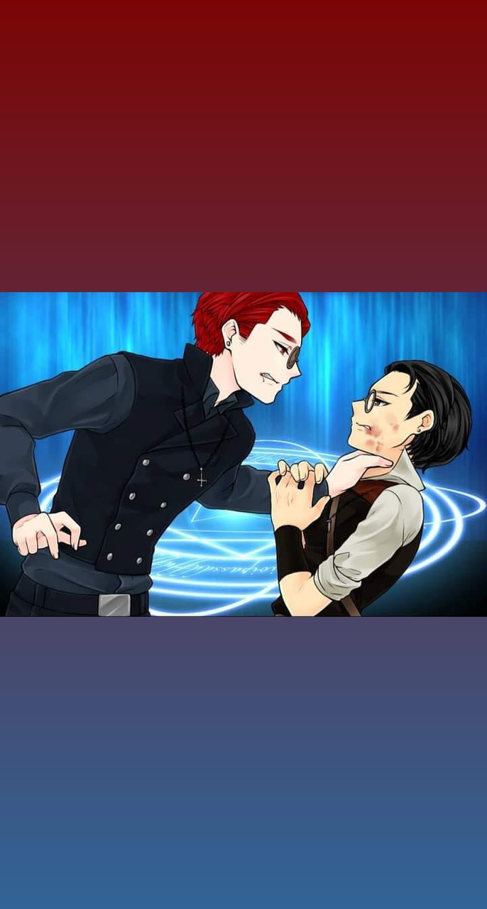 Digital work of two people fighting. Red on top and blue on bottom