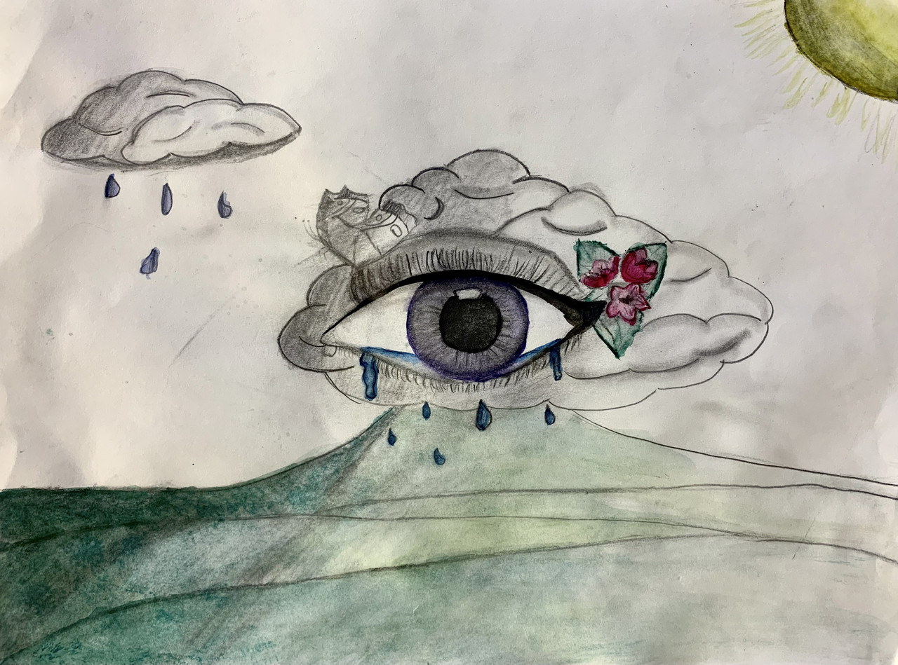 Drawing of an eye crying