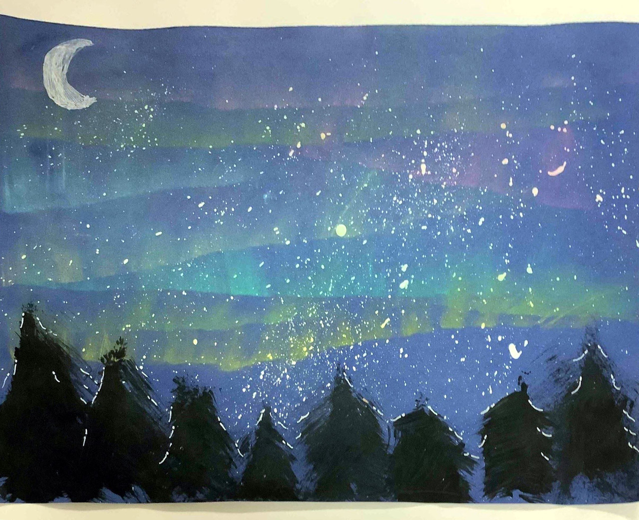 Mixed media landscape with moon