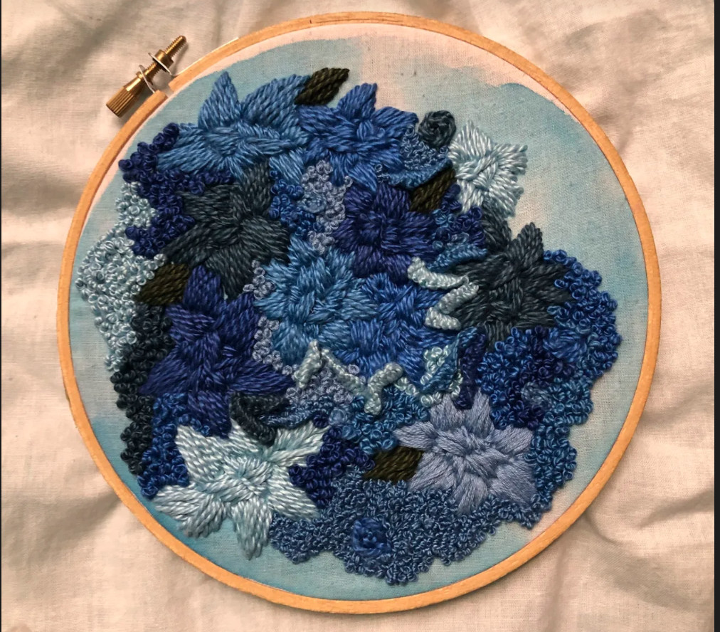 Blue embroidery of flowers
