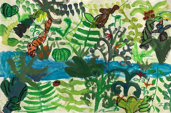 Painting of a river and forest