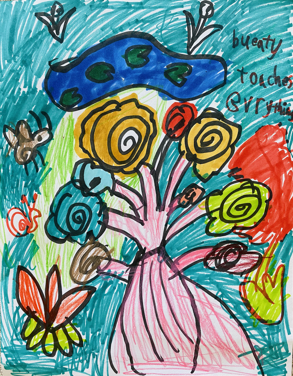 Colorful drawing of a tree with flowers