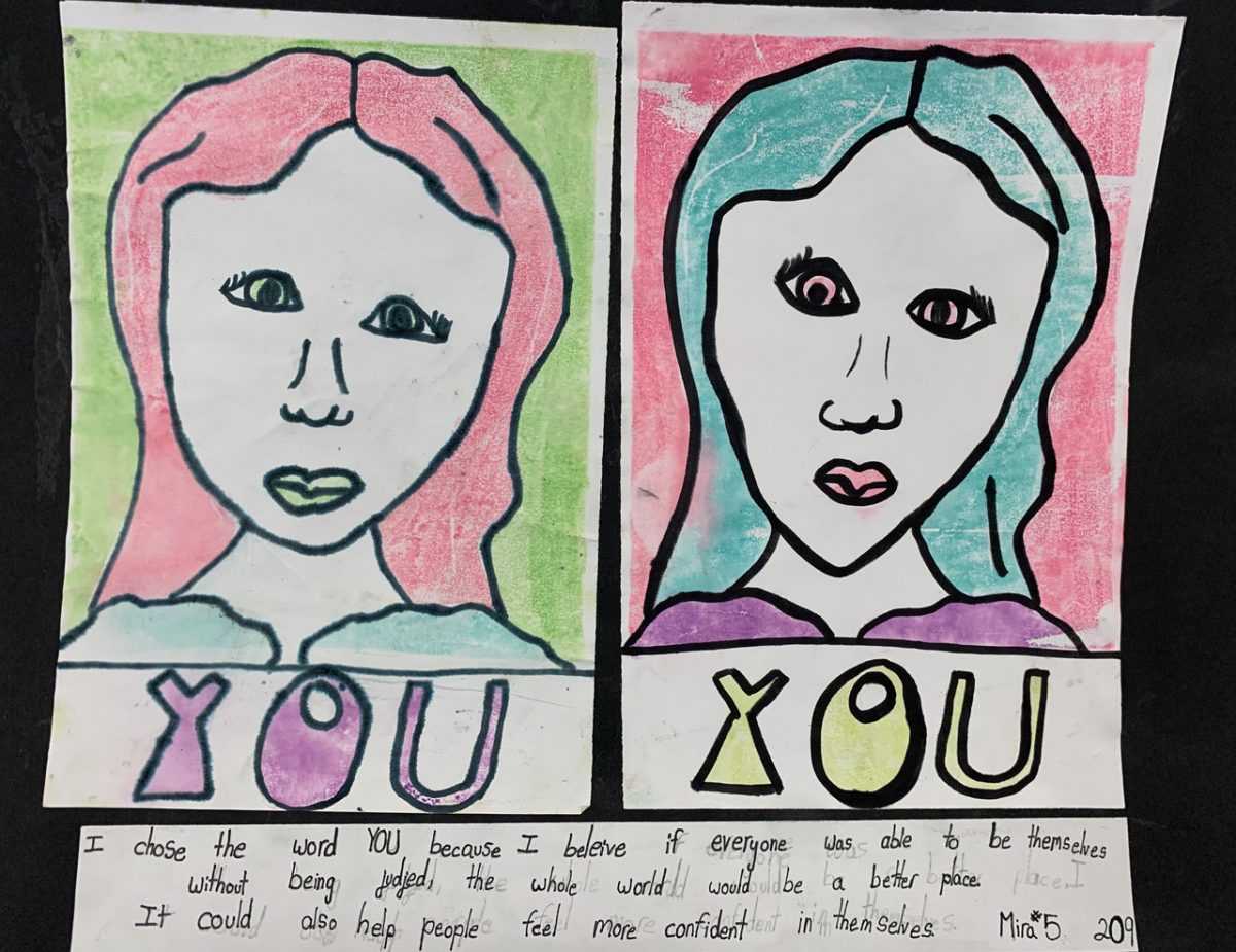Side-by-side prints of a person with the word "you" under them