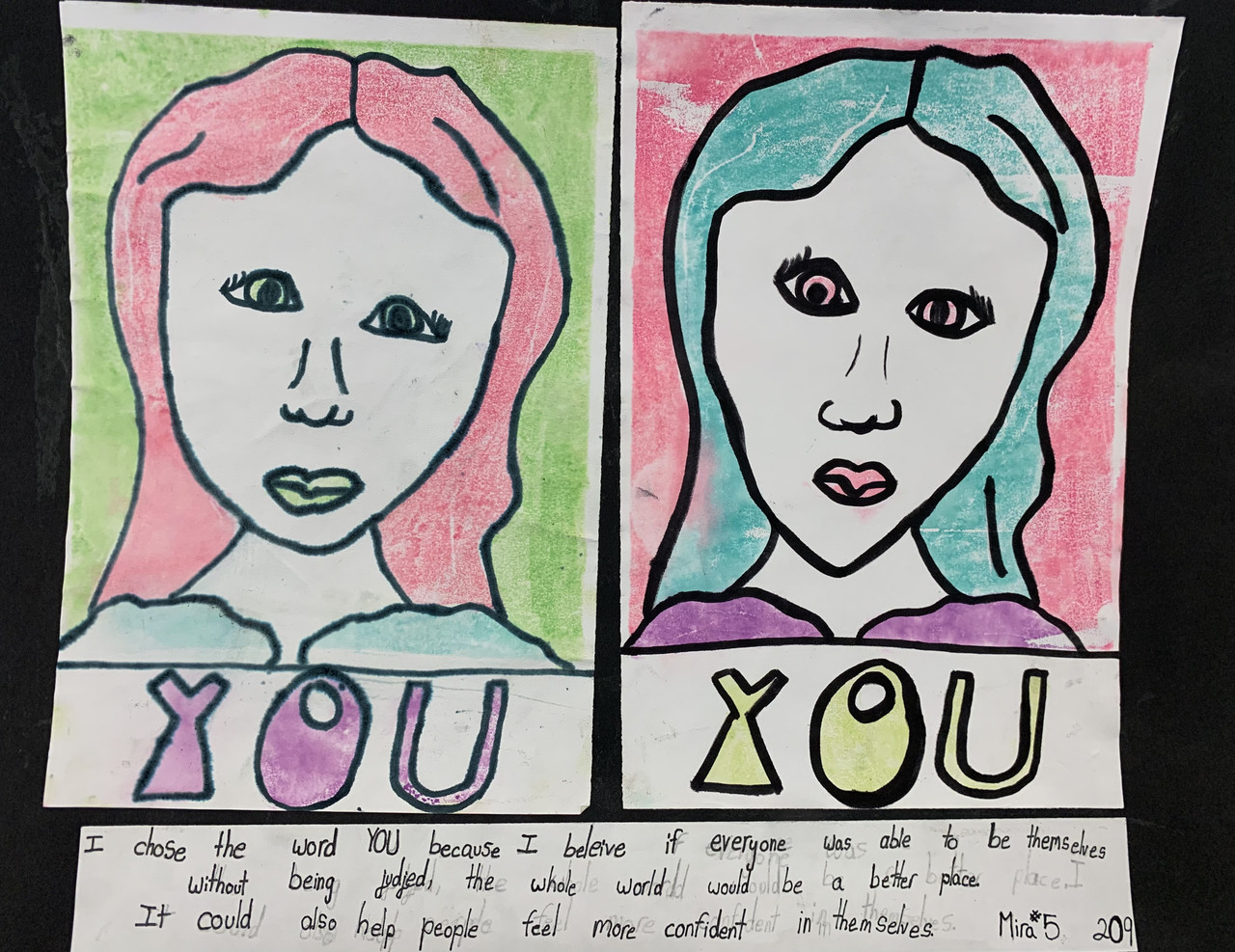 Side-by-side prints of a person with the word "you" under them