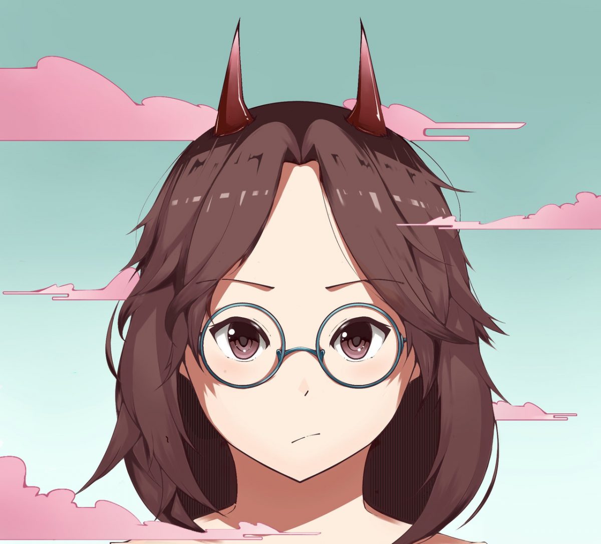 Digital drawing of a girl with horns and glasses