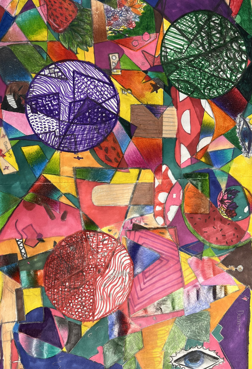 Bright drawing of a bunch of different shapes with detail