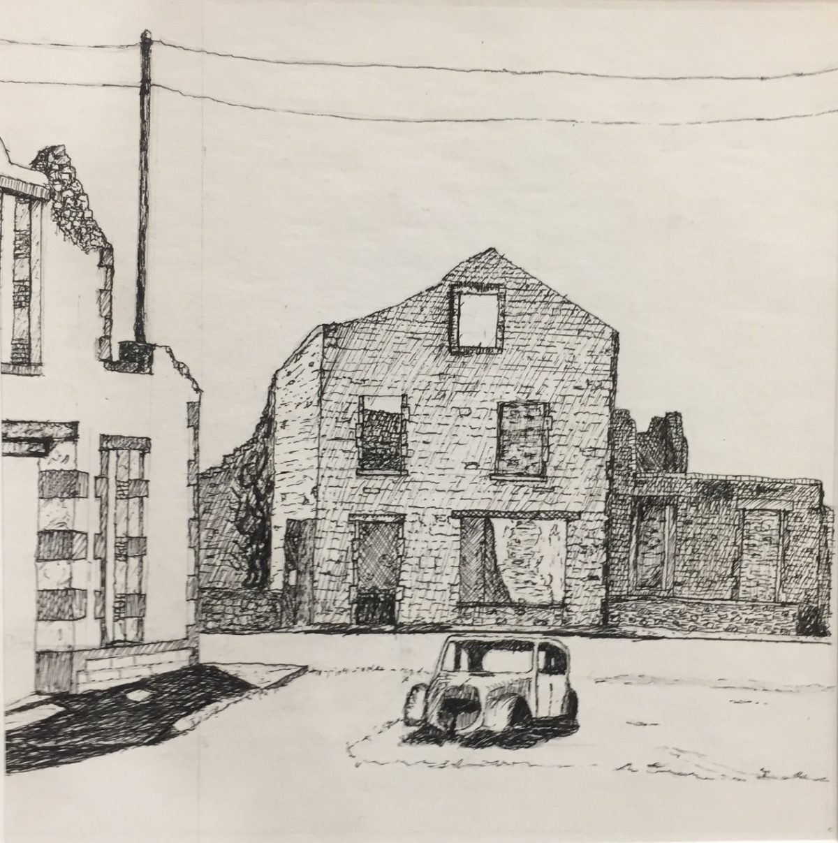 Ink drawing of a small town