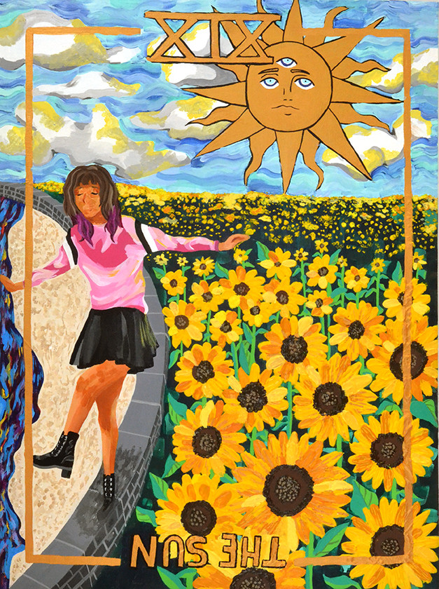 painting of girl in sunflowers