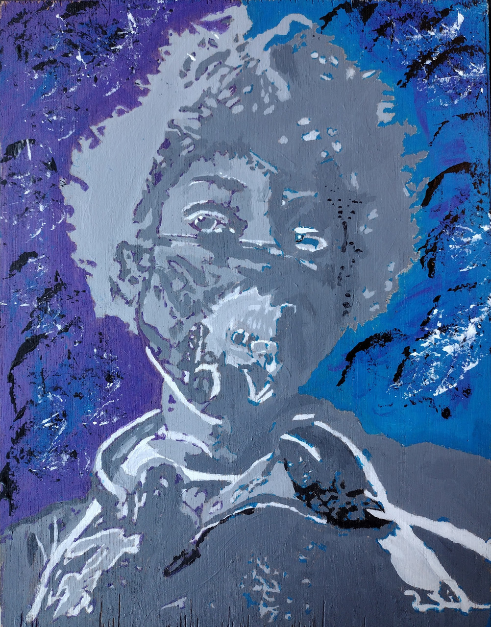 blue and grayscale portrait