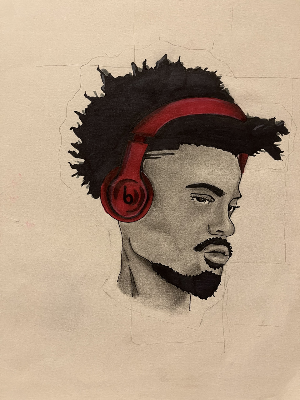 Man with red headphones