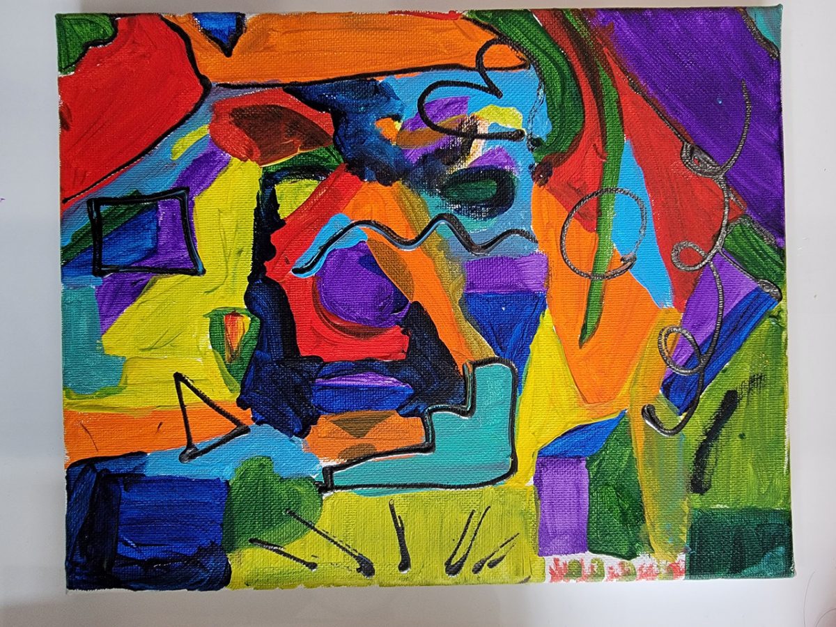 An abstract colorful painting with shapes