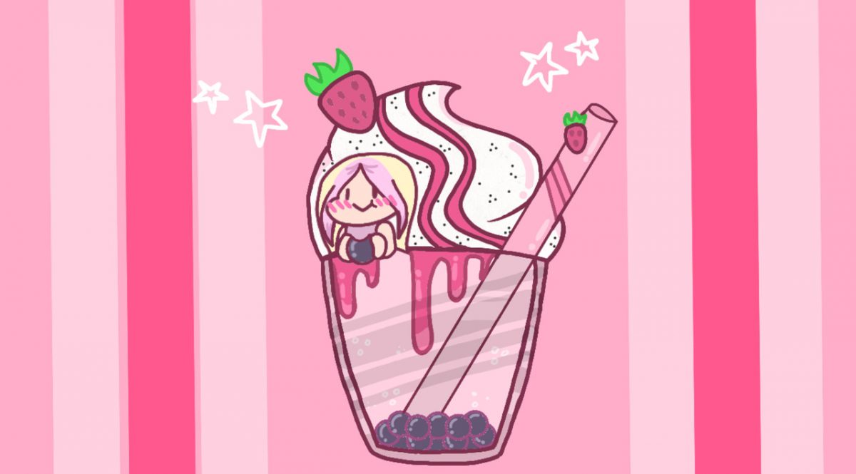 Pink illustration of a boba drink