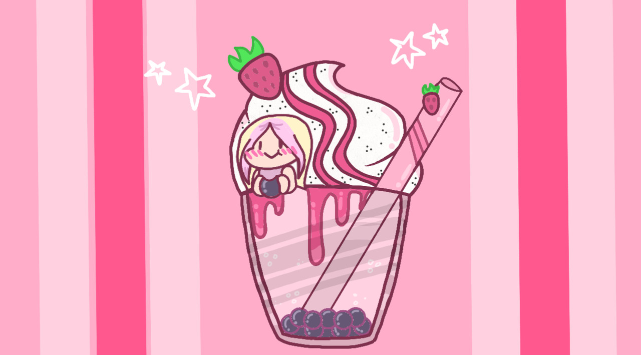 Pink illustration of a boba drink
