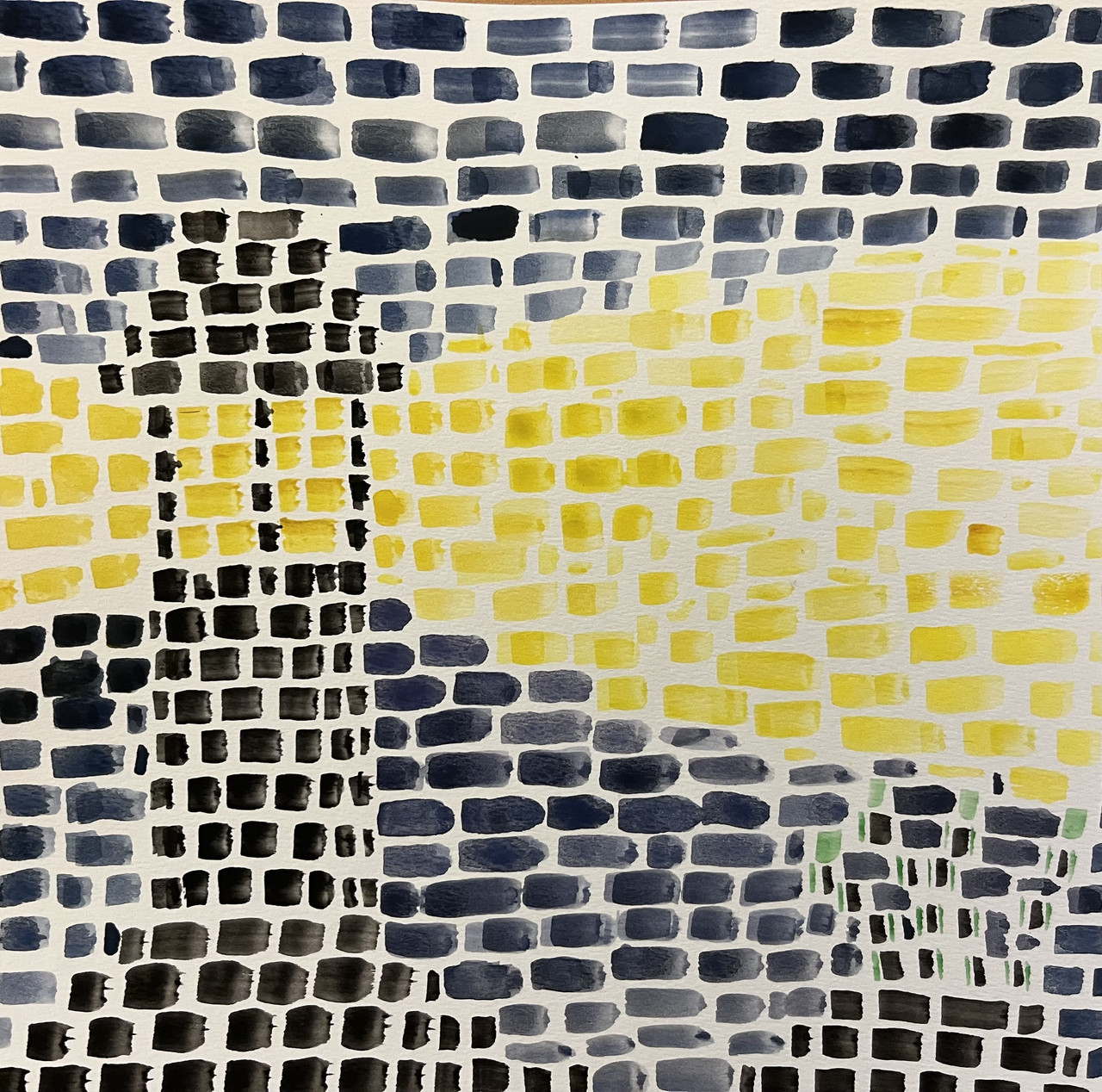 lighthouse drawn with small squares of yellow and black