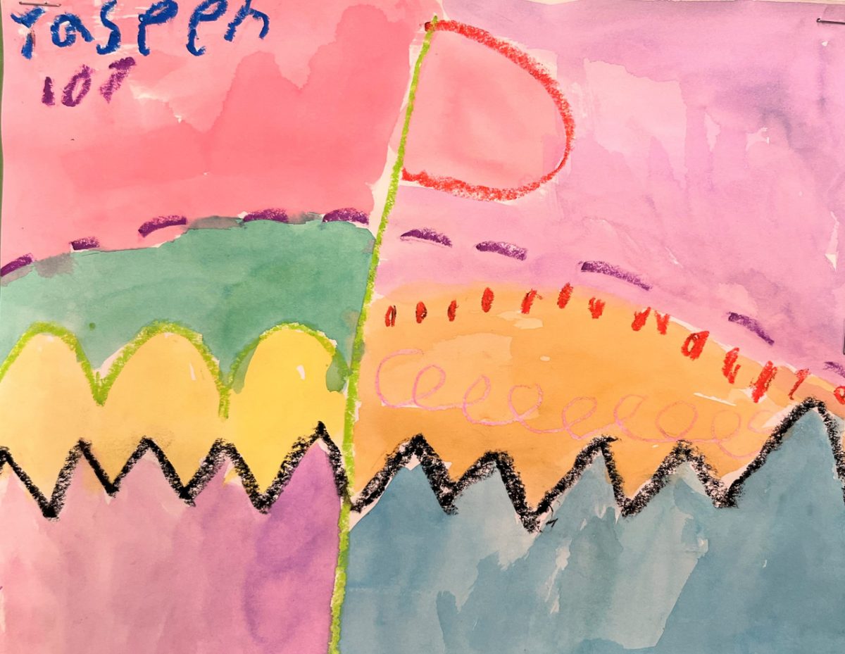 Designs on a watercolor background.