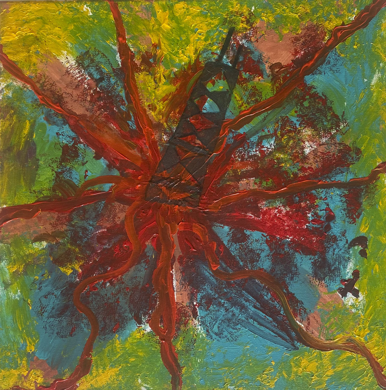 Abstract painting red, yellow and blue